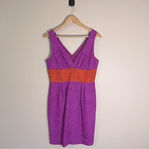 Trina Turk Purple Tweed Fitted Midi Dress with Orange Empire Waistband